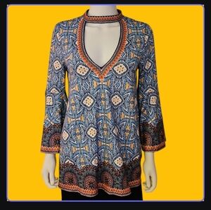 NITT BY FLYING TOMATO Boho Tribal Floral Choker Bell Sleeve V-Neck Blouse